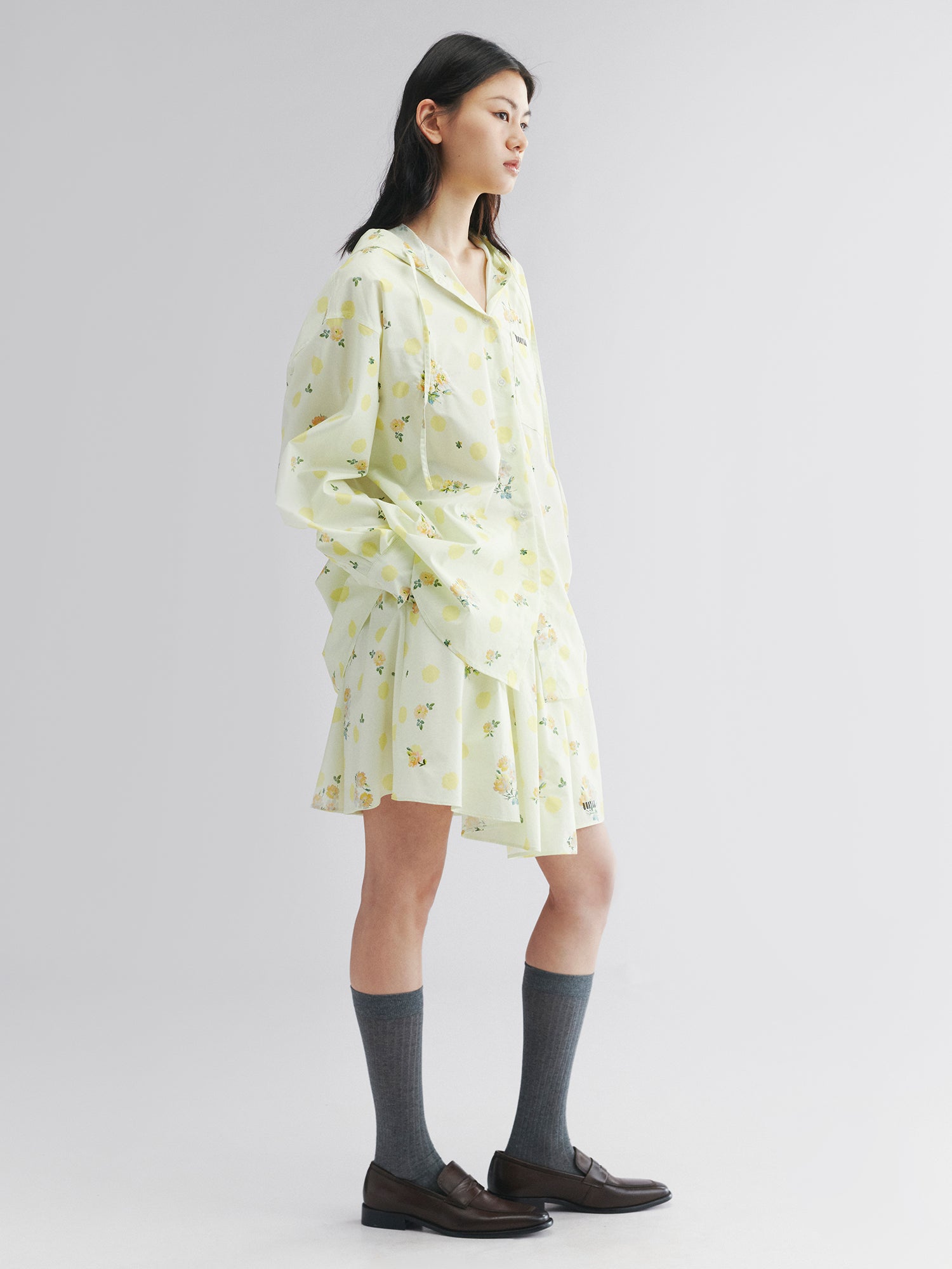 Yellow floral print hoodie shirt