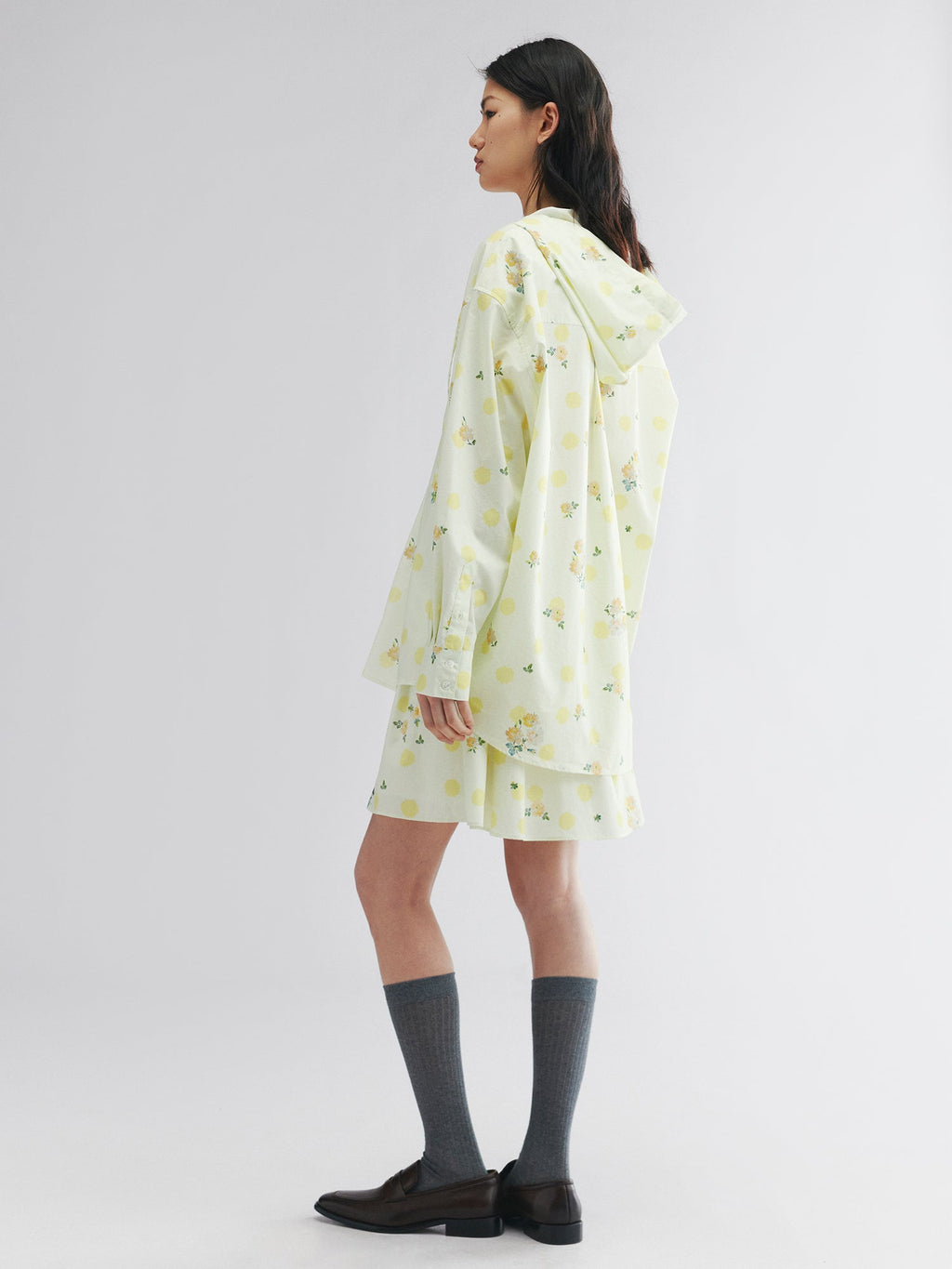 Yellow floral print hoodie shirt