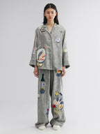 Seafood & tea graphic pajama-style shirt