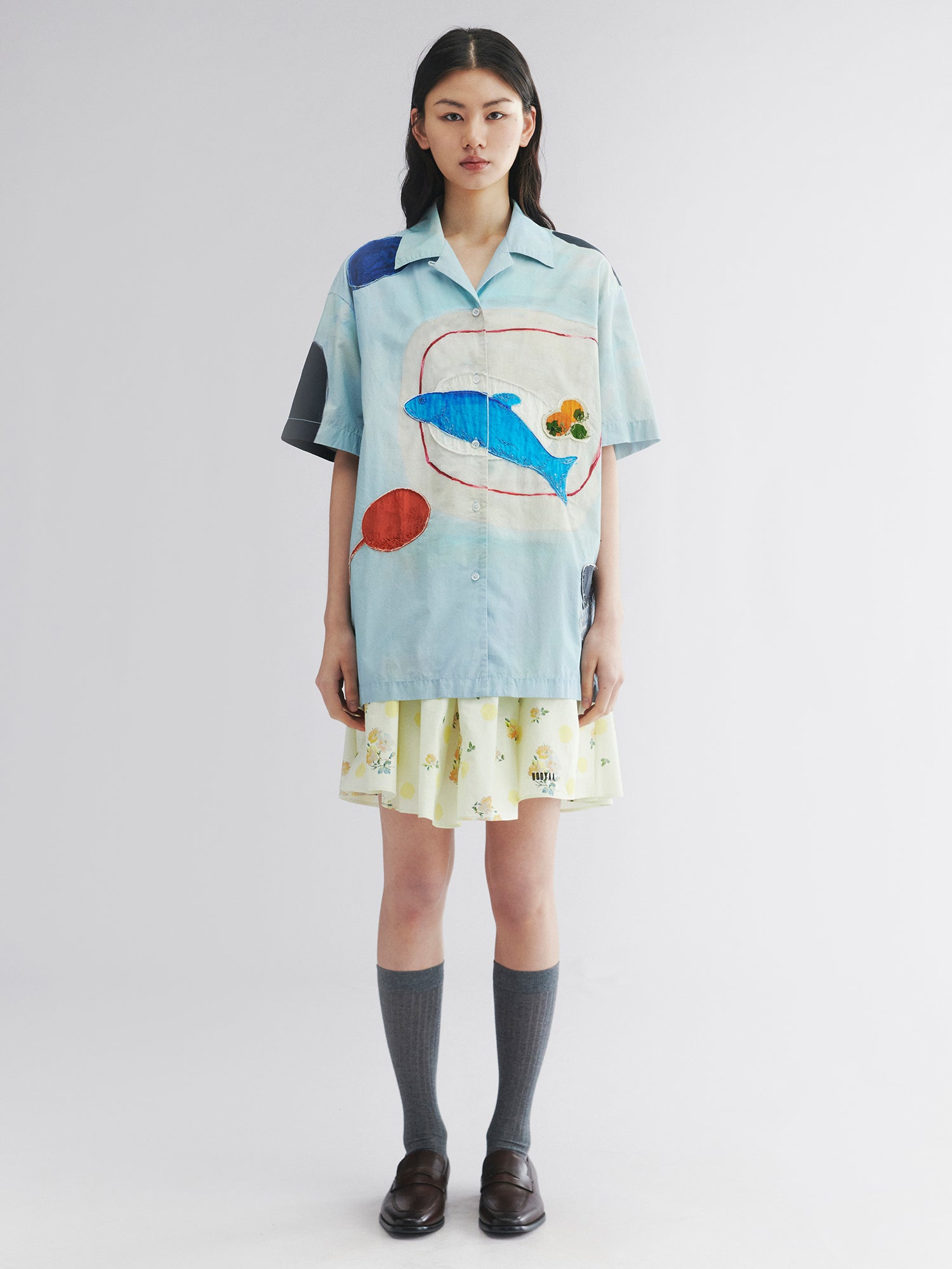 Hand-drawn fish-on-plate graphic shirt