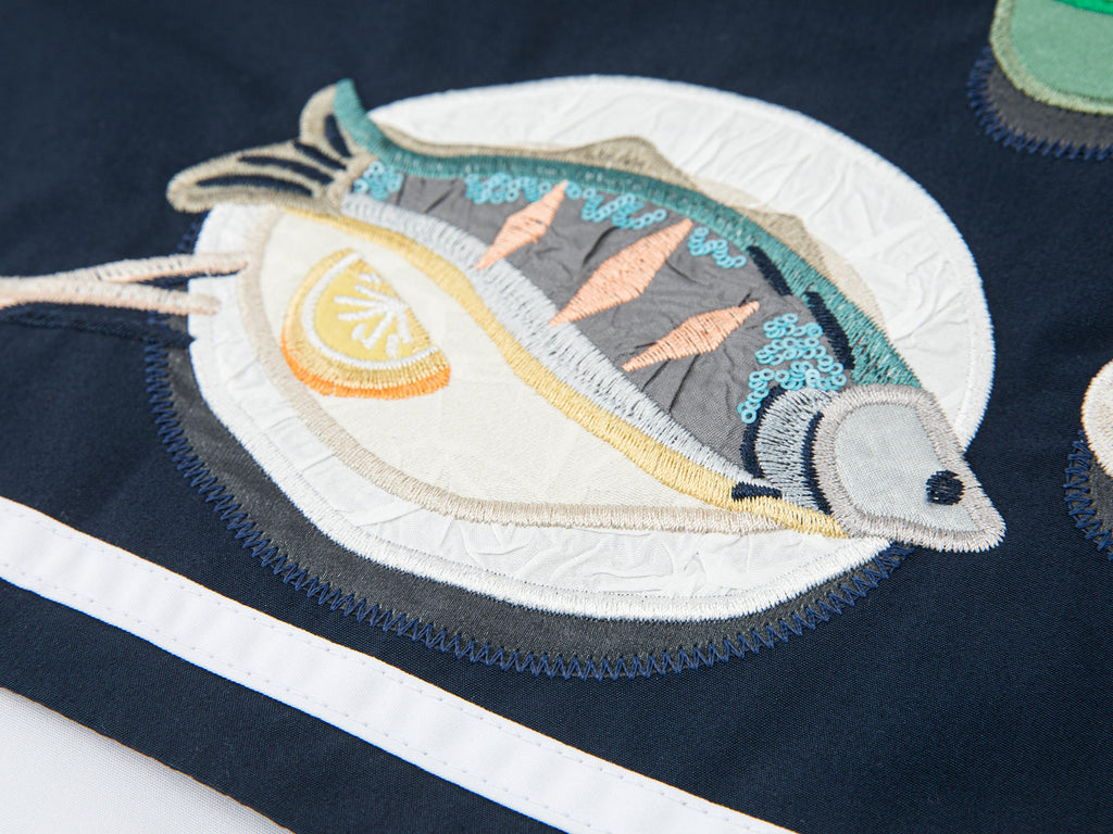 Fish & wine graphic sailor-collar shirt