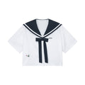 Fish & wine graphic sailor-collar shirt
