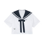 Fish & wine graphic sailor-collar shirt