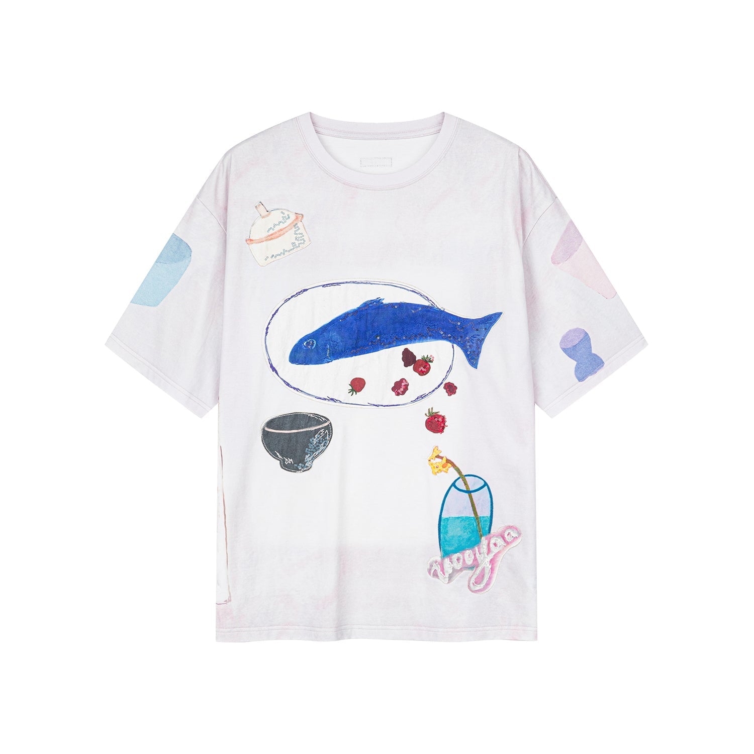 Hand-drawn fish-on-plate graphic tee