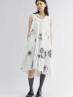 Sailor tank dress with cutlery motif and silver foil