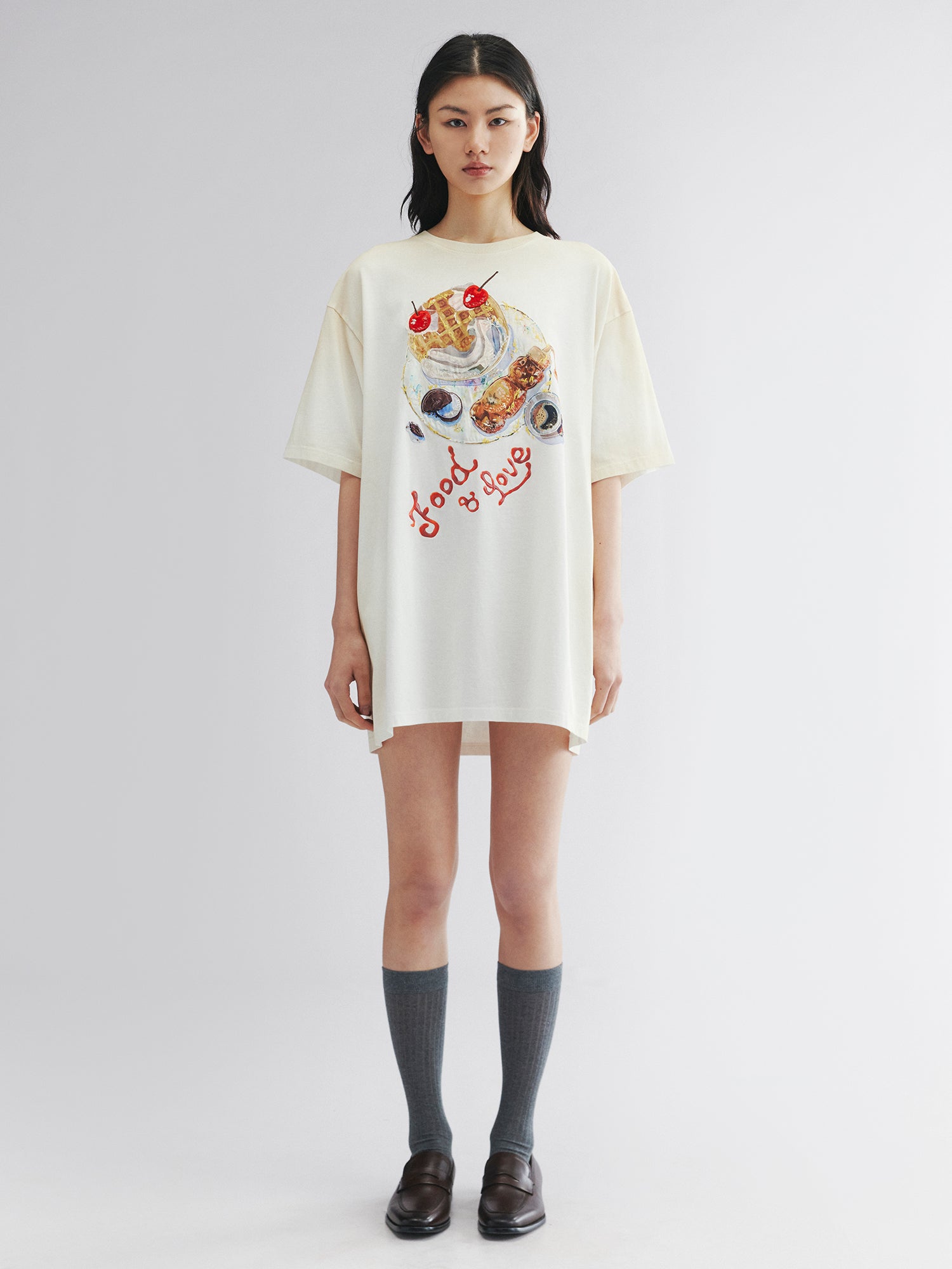 Cherry honey waffle breakfast graphic t-shirt dress