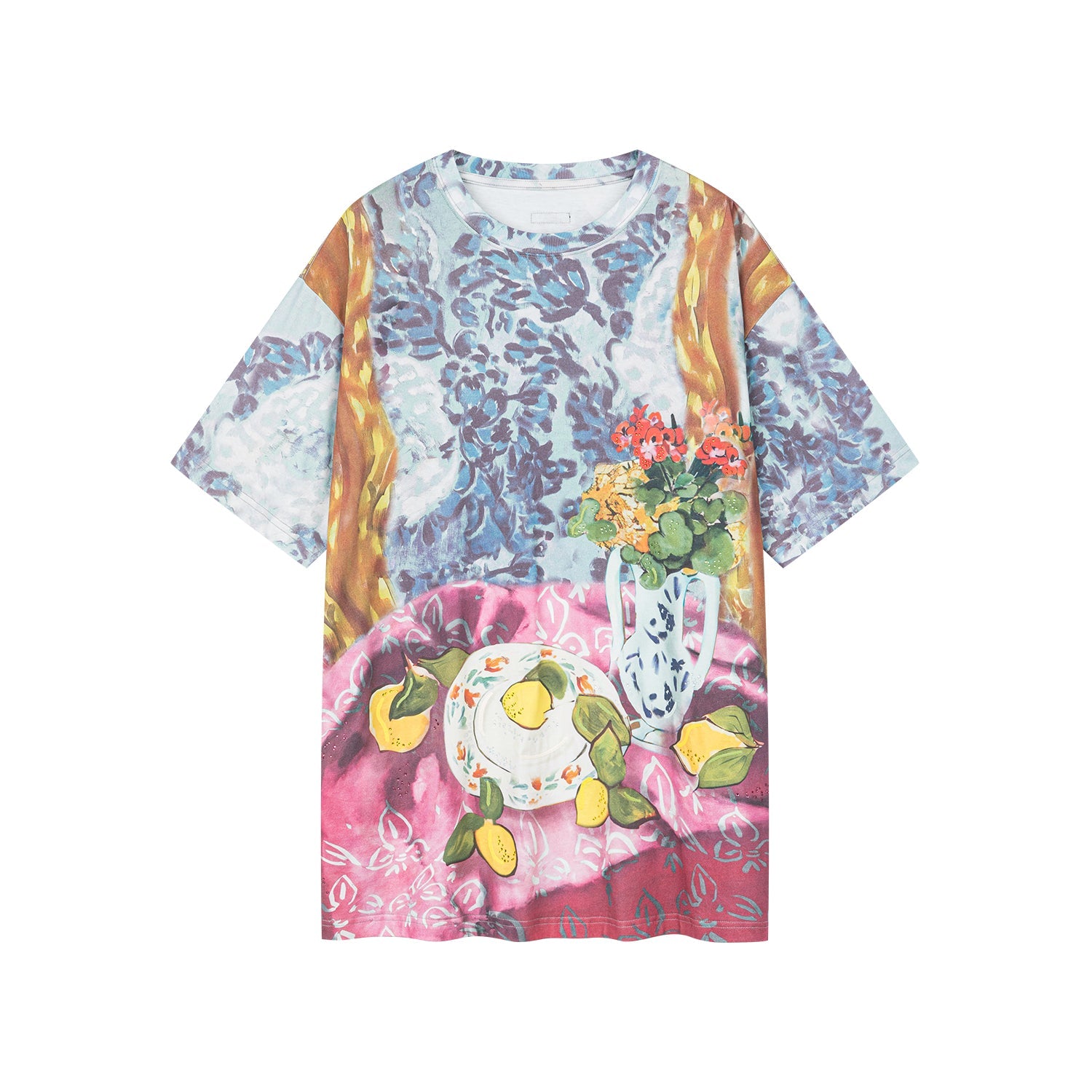 Oil painting floral fruit graphic tee dress