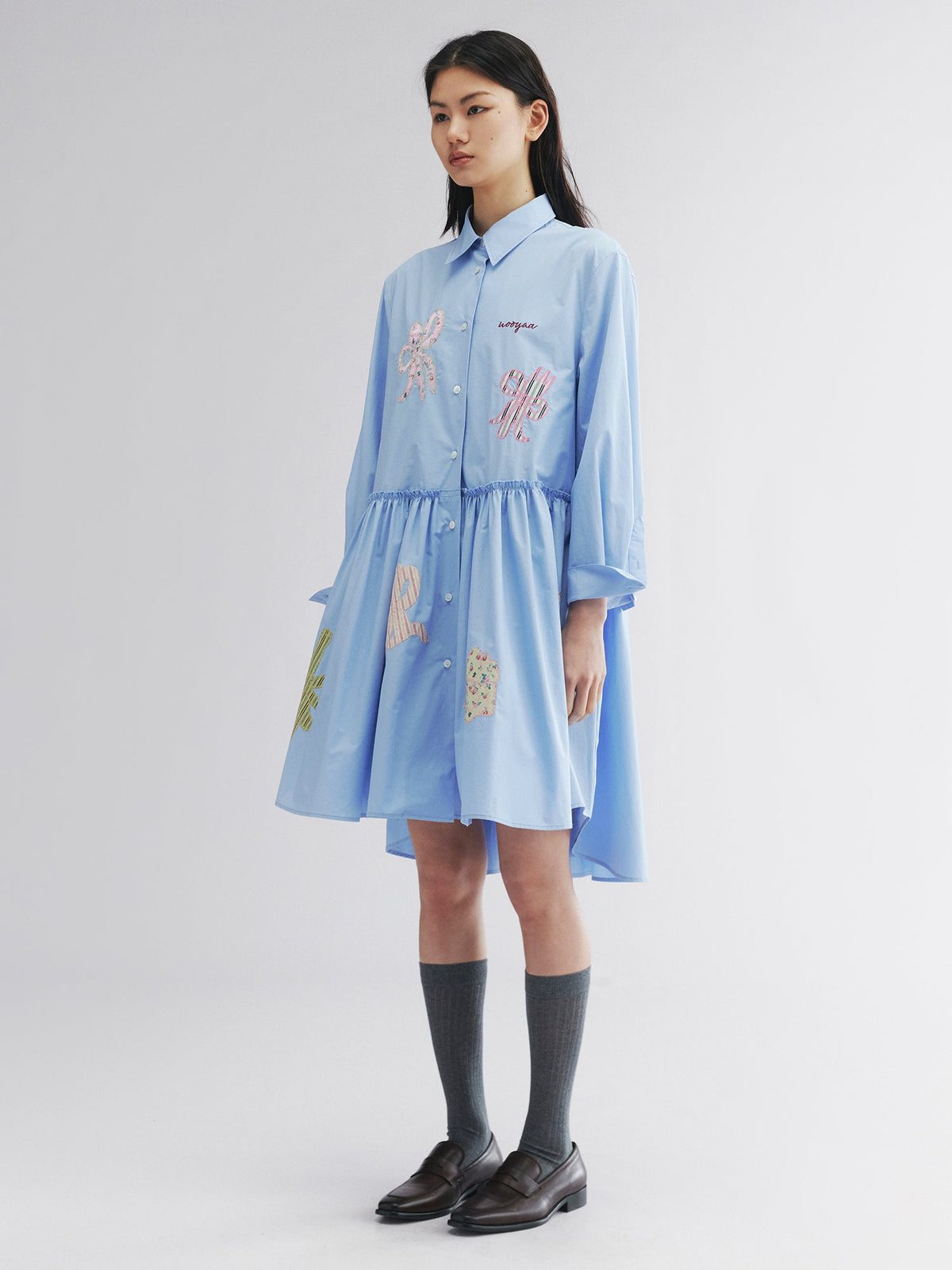 Cutlery & bow embroidered shirt dress