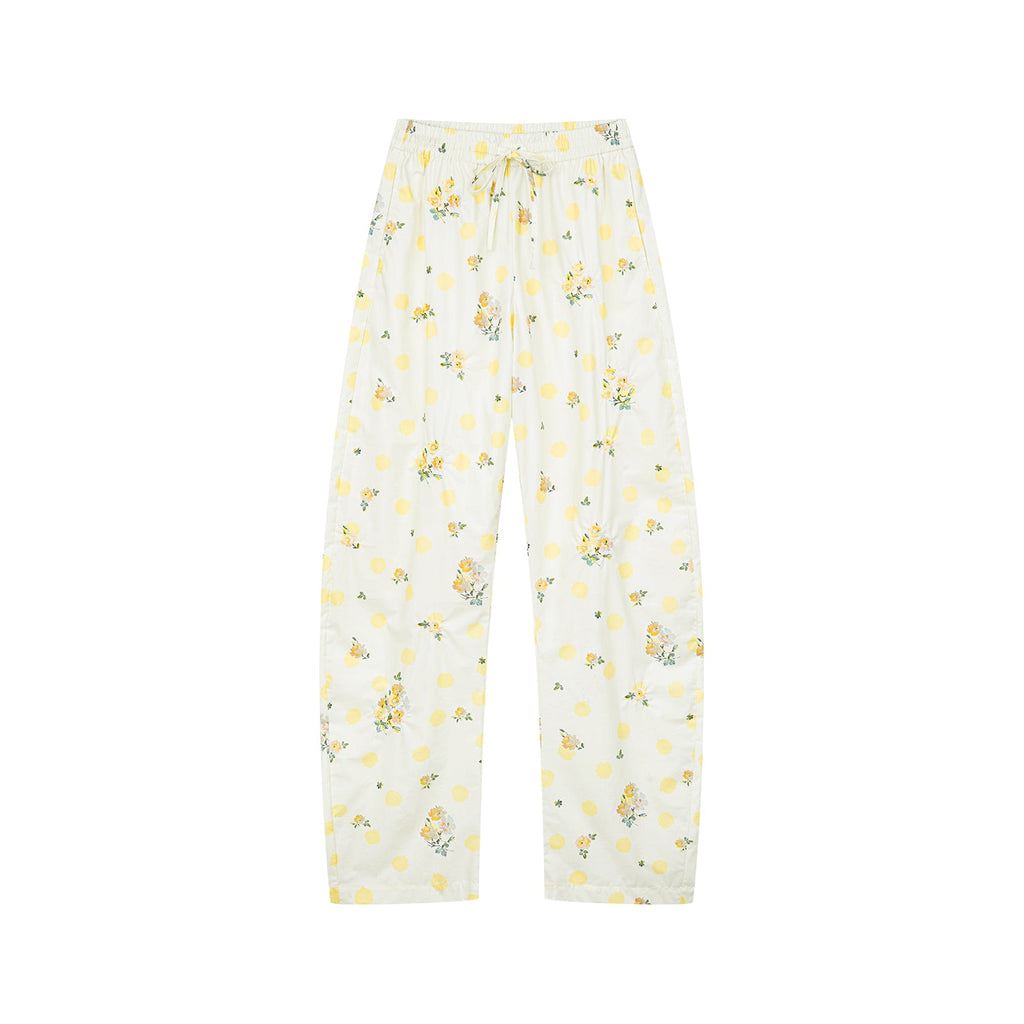 Yellow floral print drawstring pants