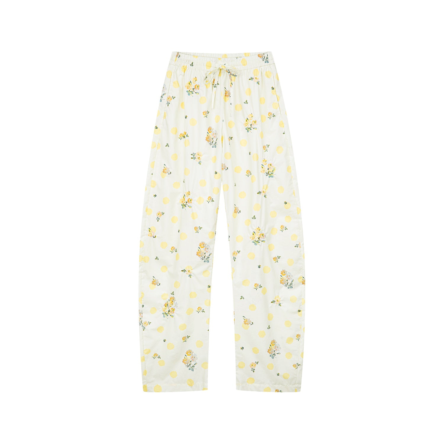 Yellow floral print drawstring pants