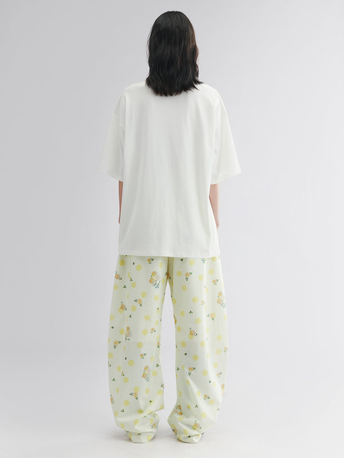 Yellow floral print drawstring pants