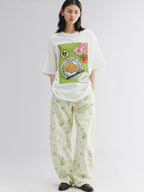 Yellow floral print drawstring pants