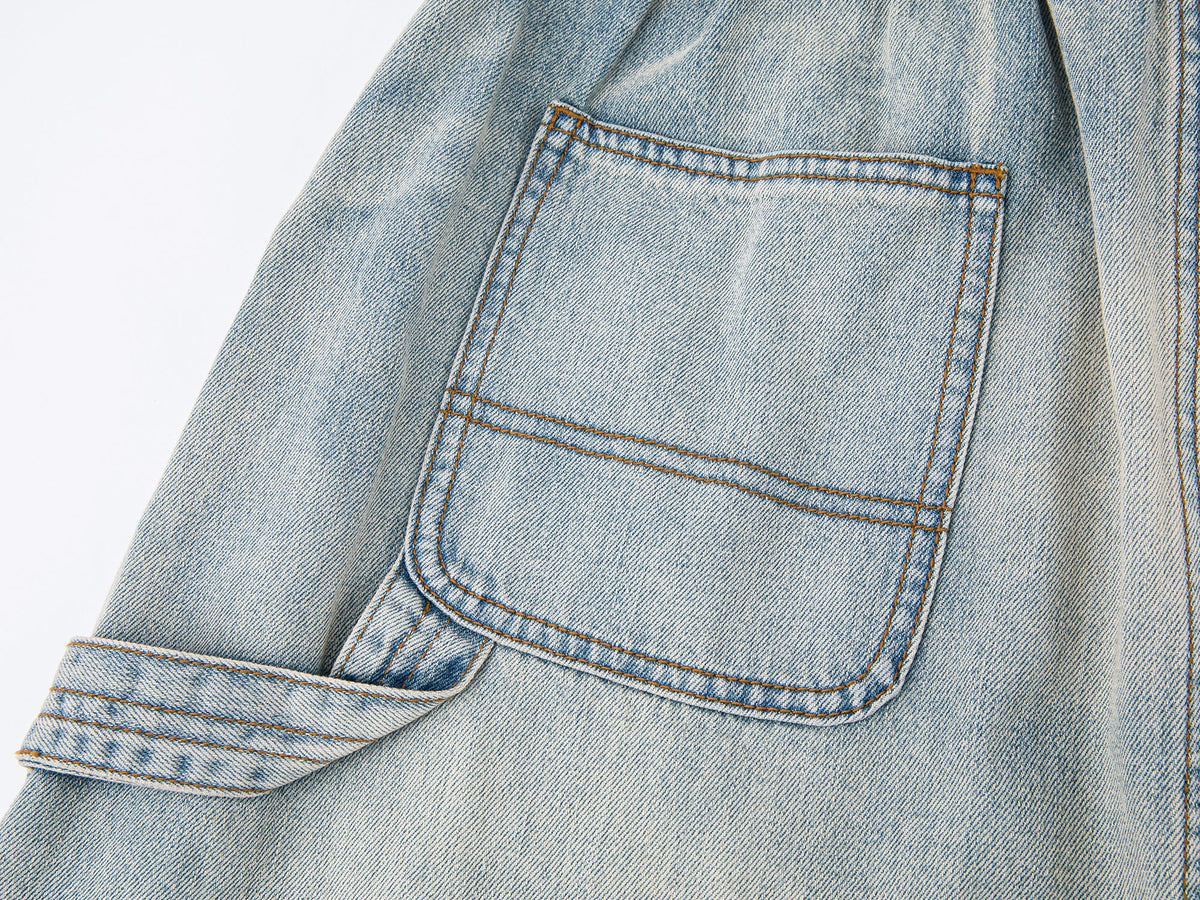 Washed denim utility skirt
