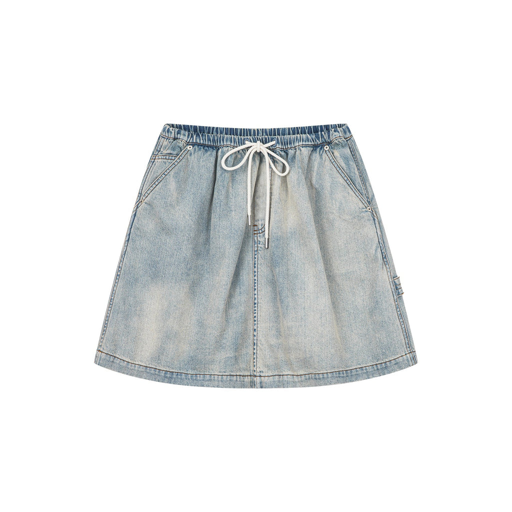 Washed denim utility skirt