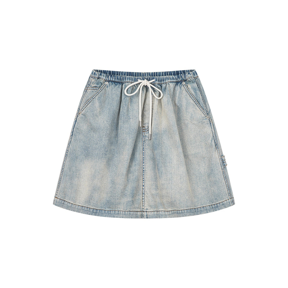 Washed denim utility skirt