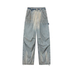 Washed denim parachute pants