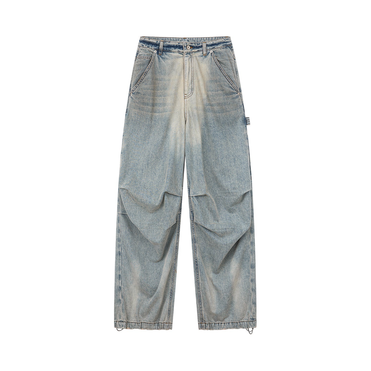 Washed denim parachute pants
