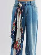 Scarf-tied floral denim