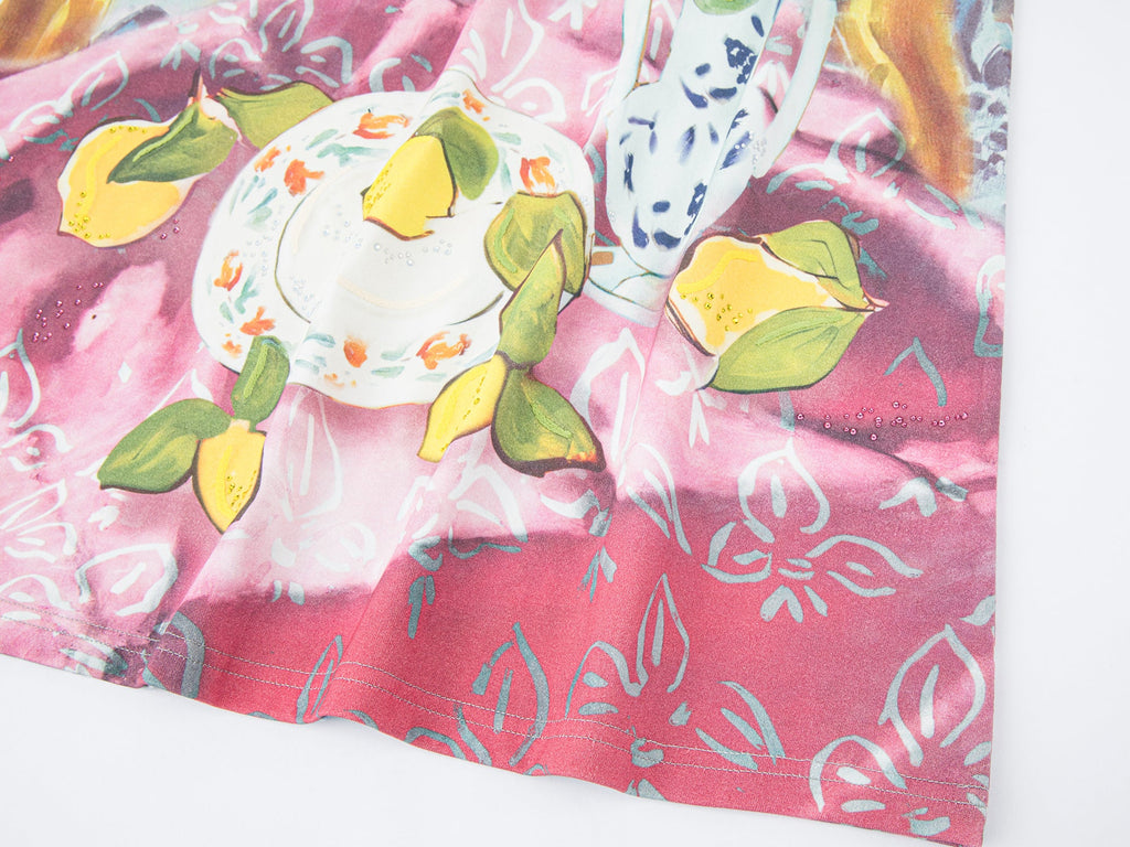 Oil painting floral fruit graphic tee skirt