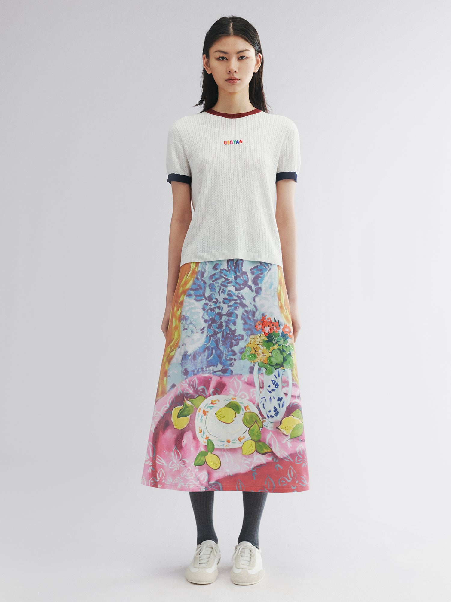 Oil painting floral fruit graphic tee skirt
