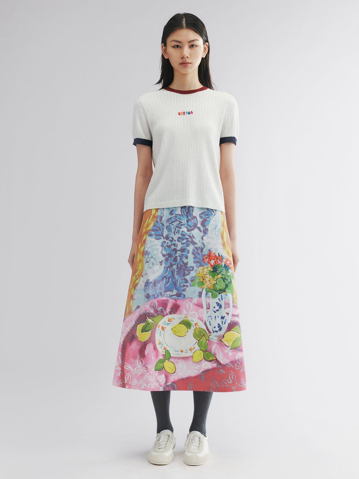 Oil painting floral fruit graphic tee skirt