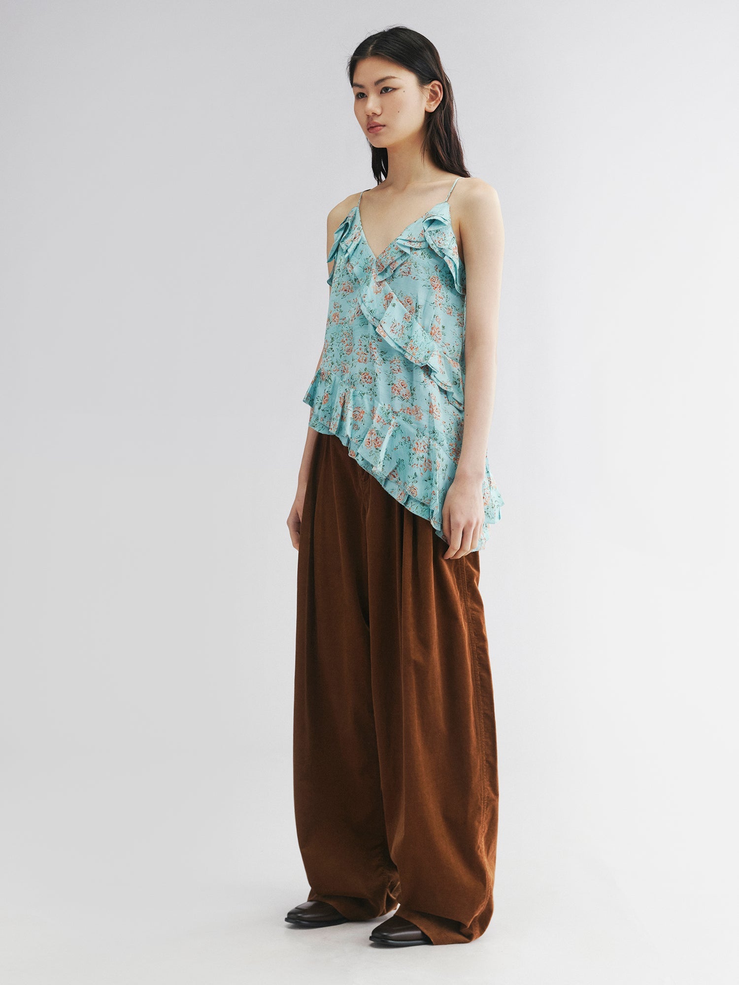 Oil-painted floral crinkle cami