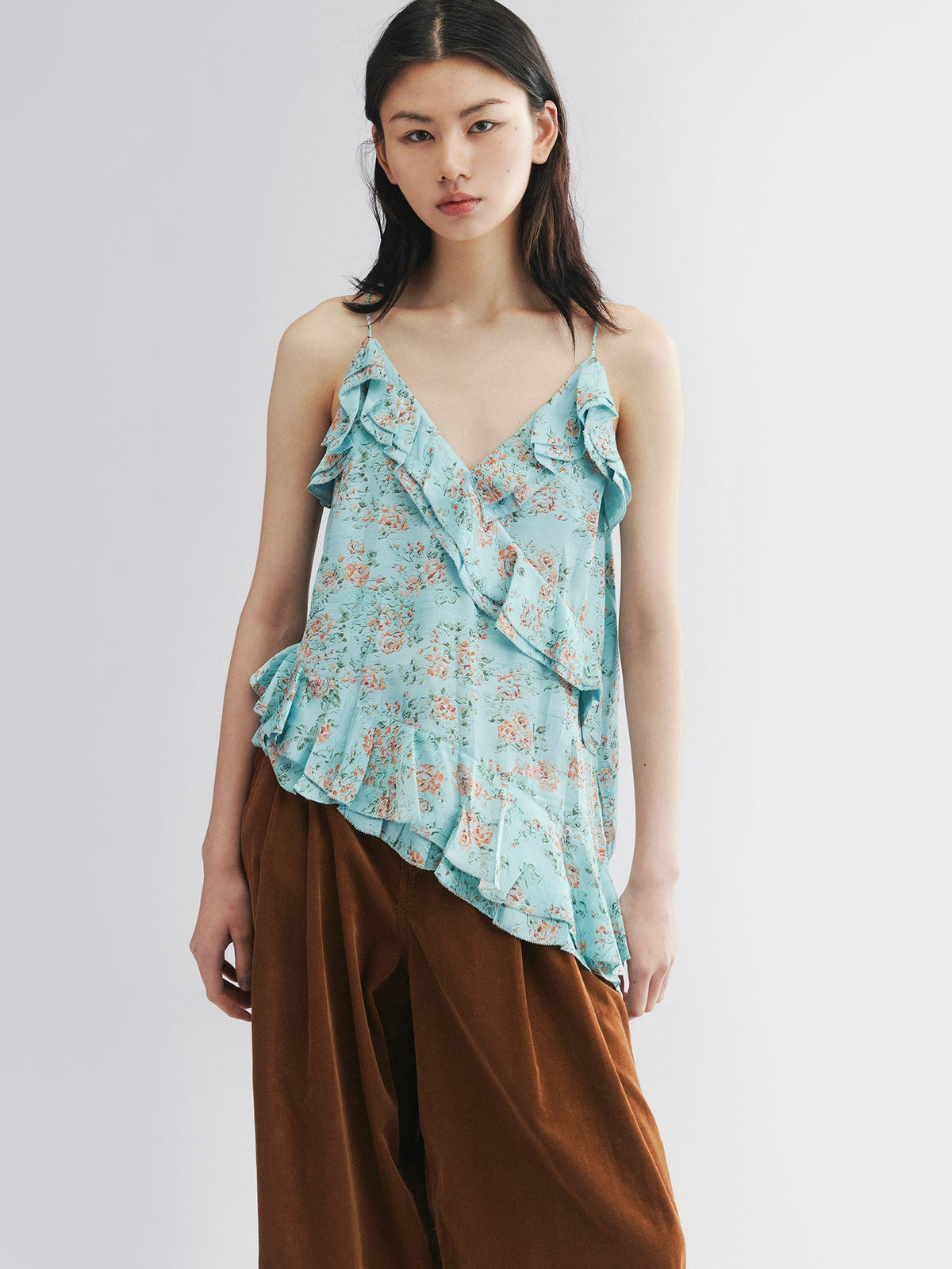 Oil-painted floral crinkle cami