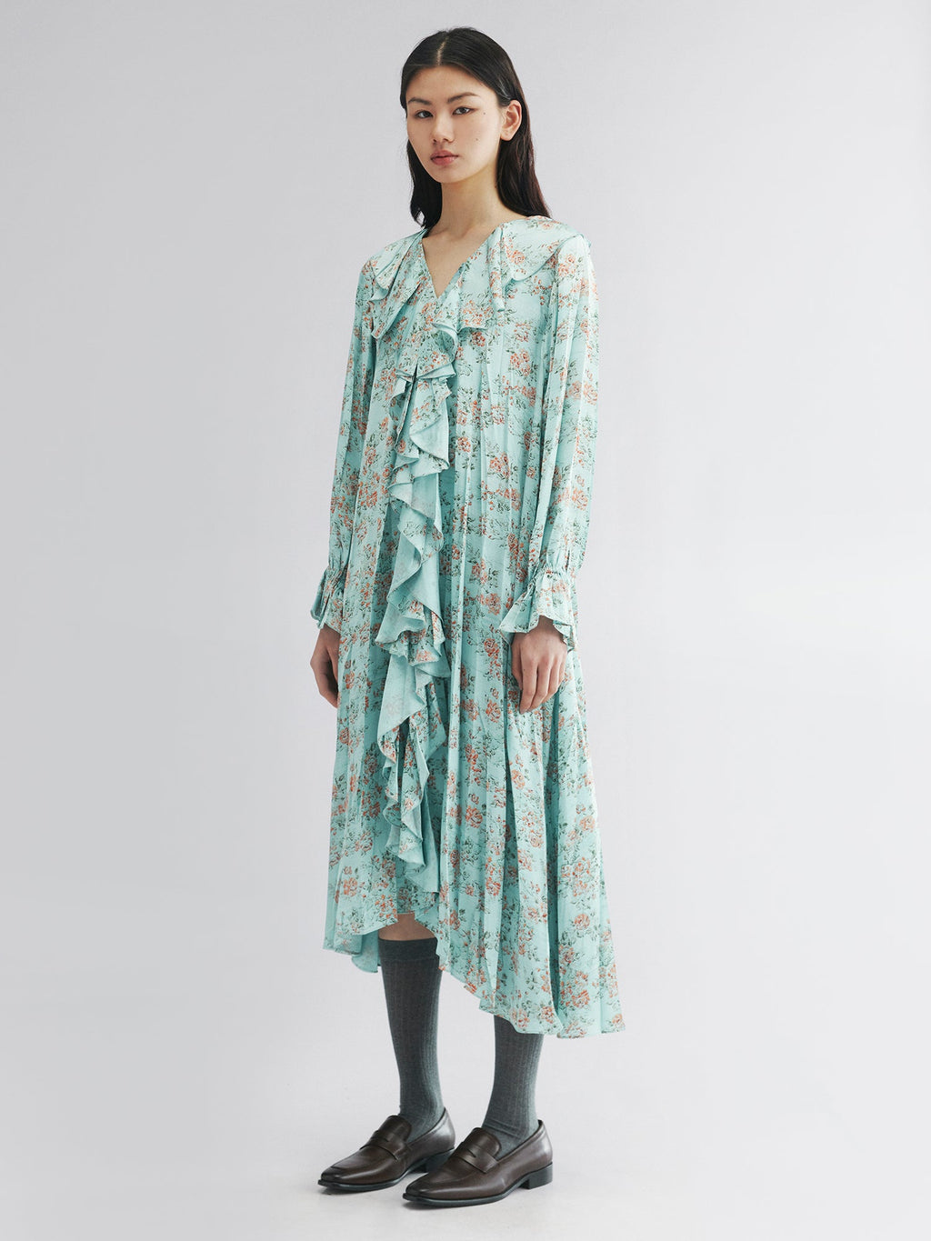 Oil-painted floral crinkle dress