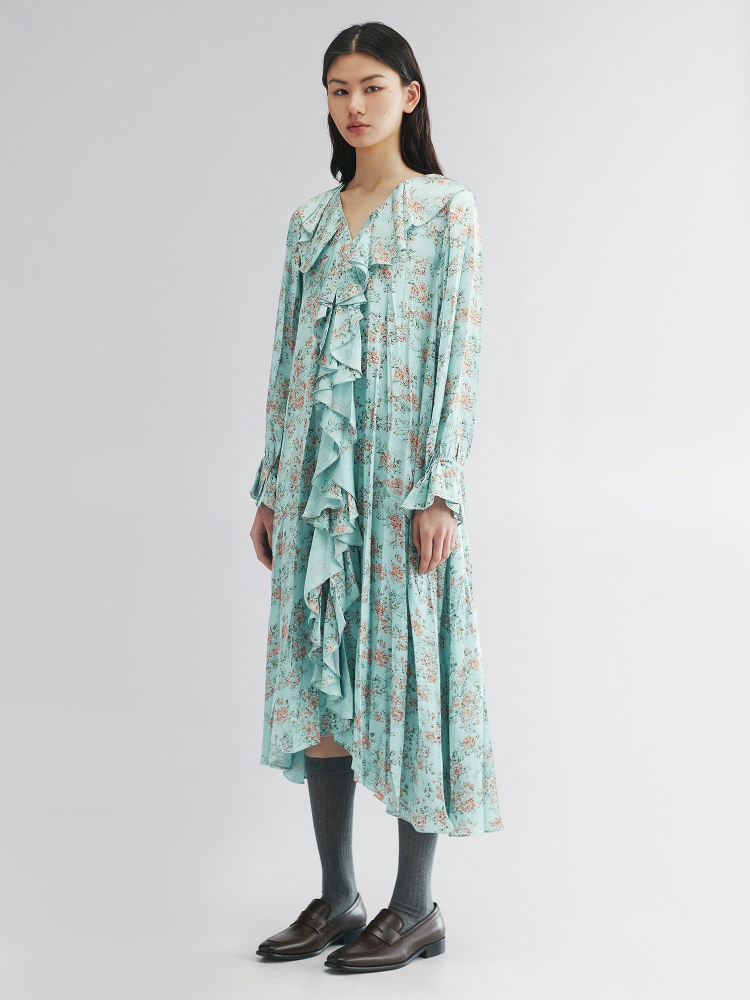 Oil-painted floral crinkle dress