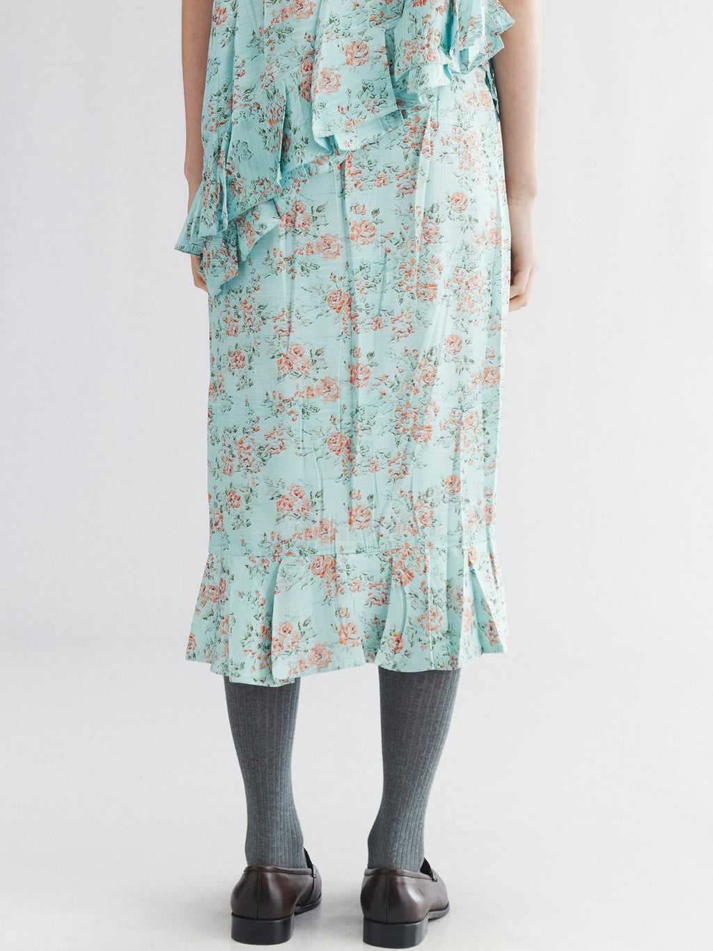 Oil-painted floral crinkle skirt