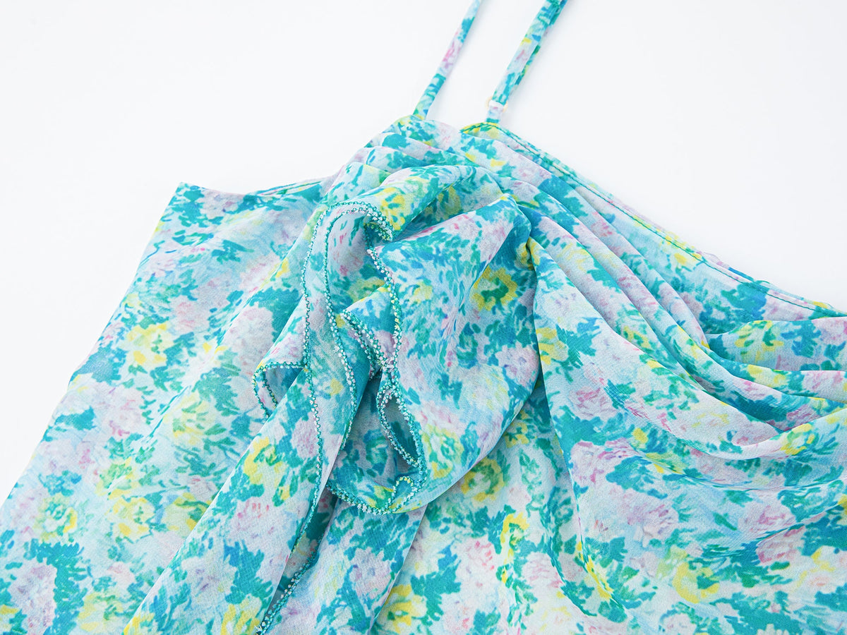 Asymmetrical floral chiffon cami