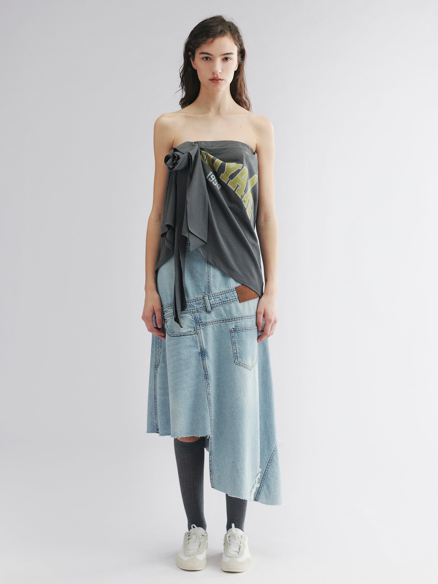 3D floral draped tube top