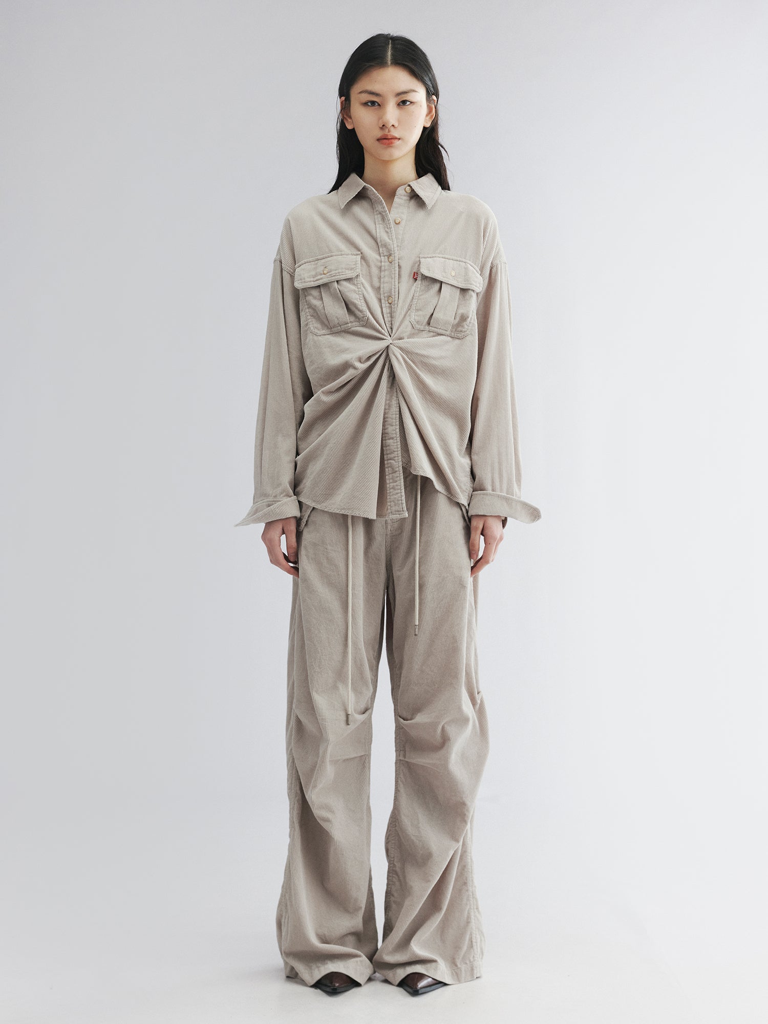 Corduroy knotted utility shirt