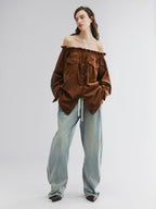 Off-shoulder utility shirt