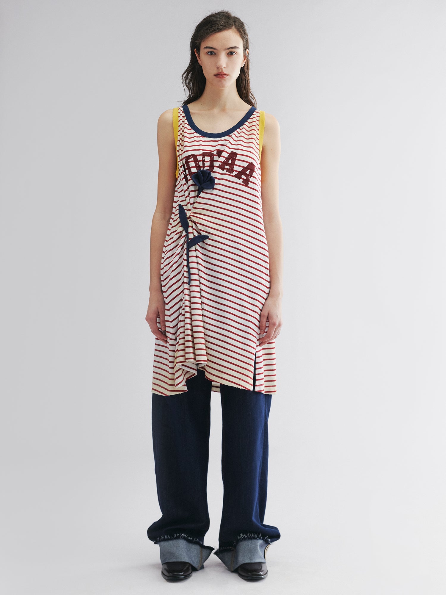 Rose patch striped tank dress