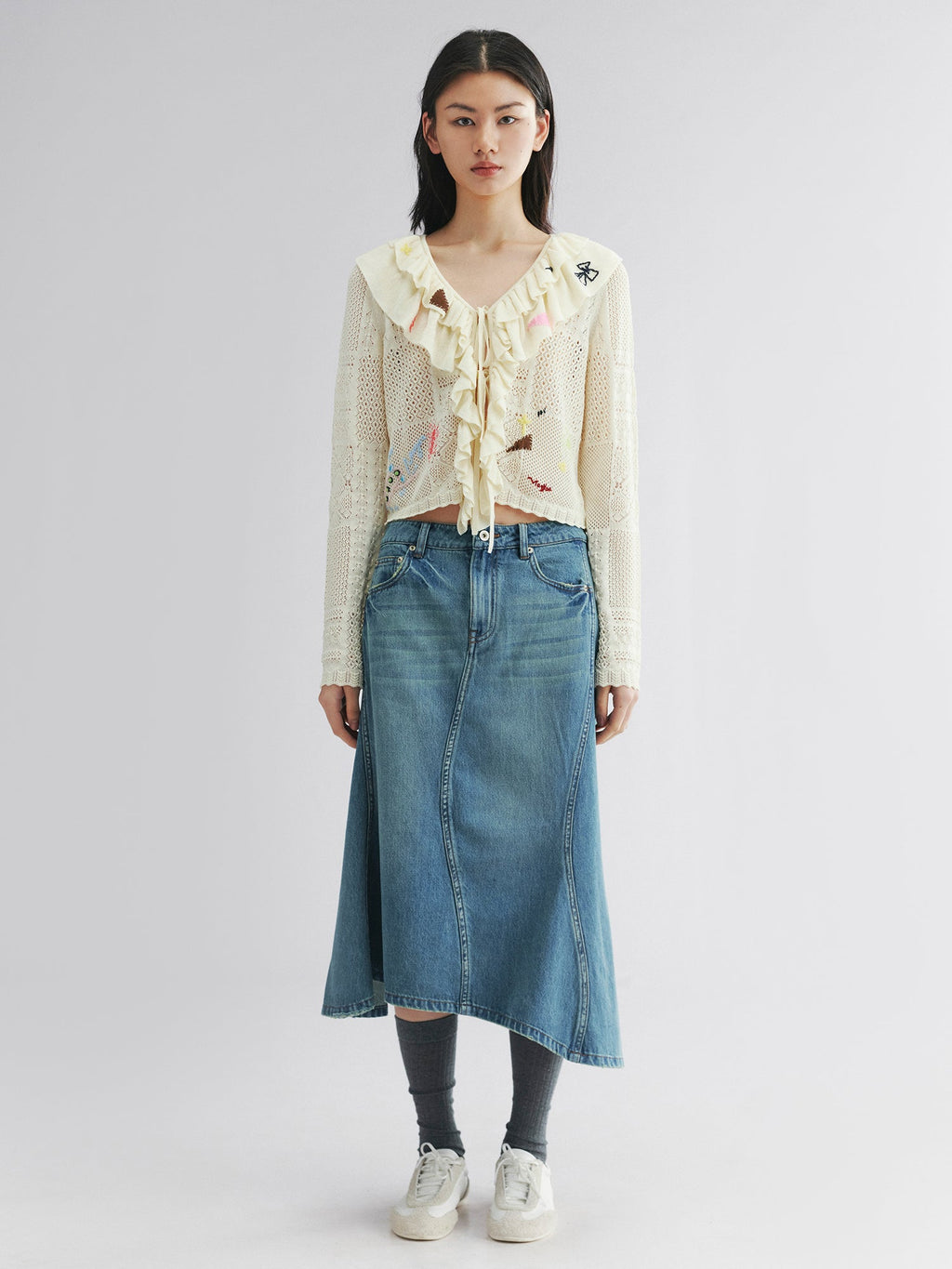 Twisted denim mermaid skirt