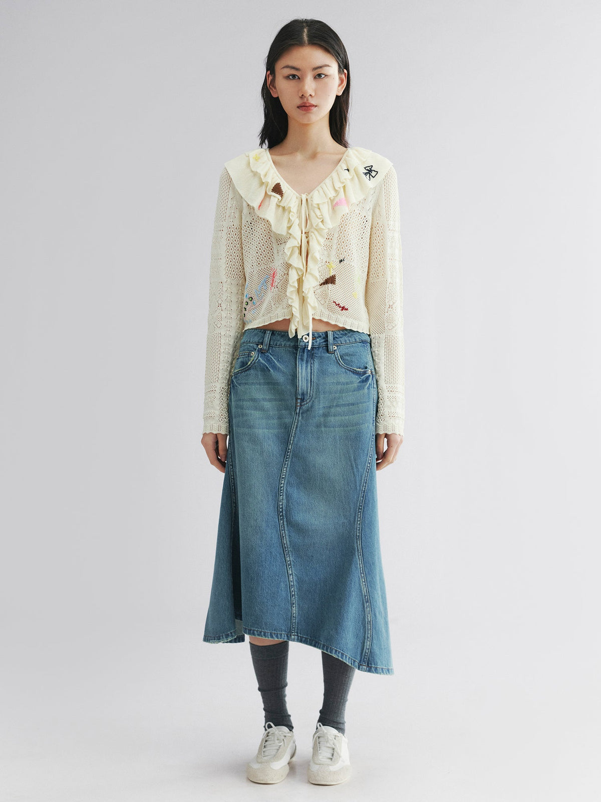 Twisted denim mermaid skirt