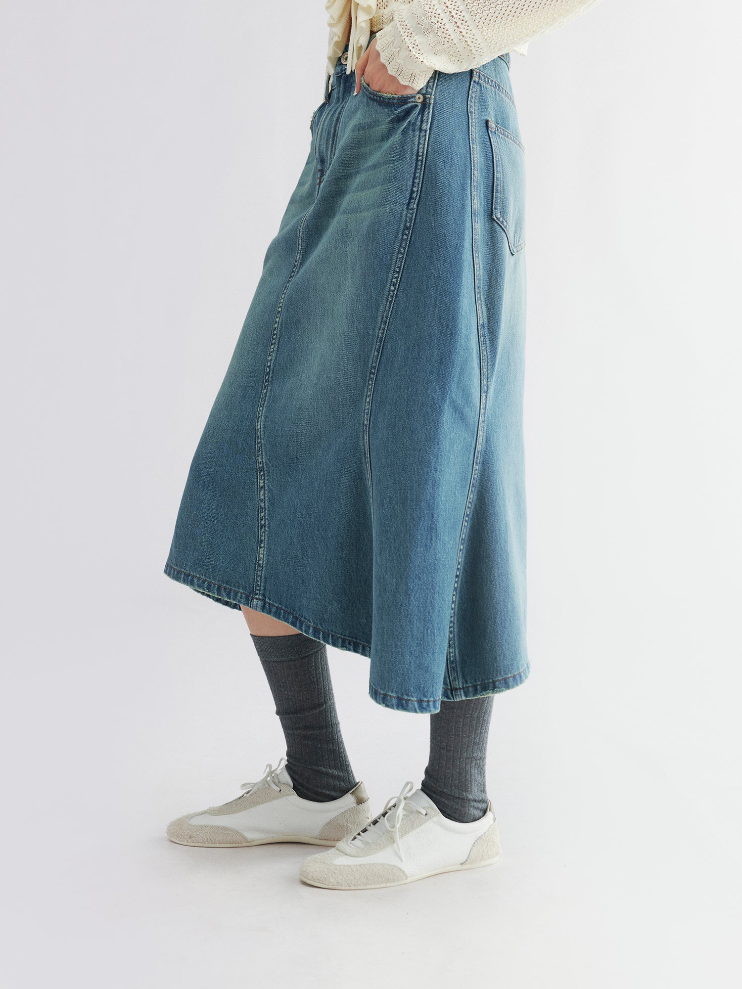 Twisted denim mermaid skirt