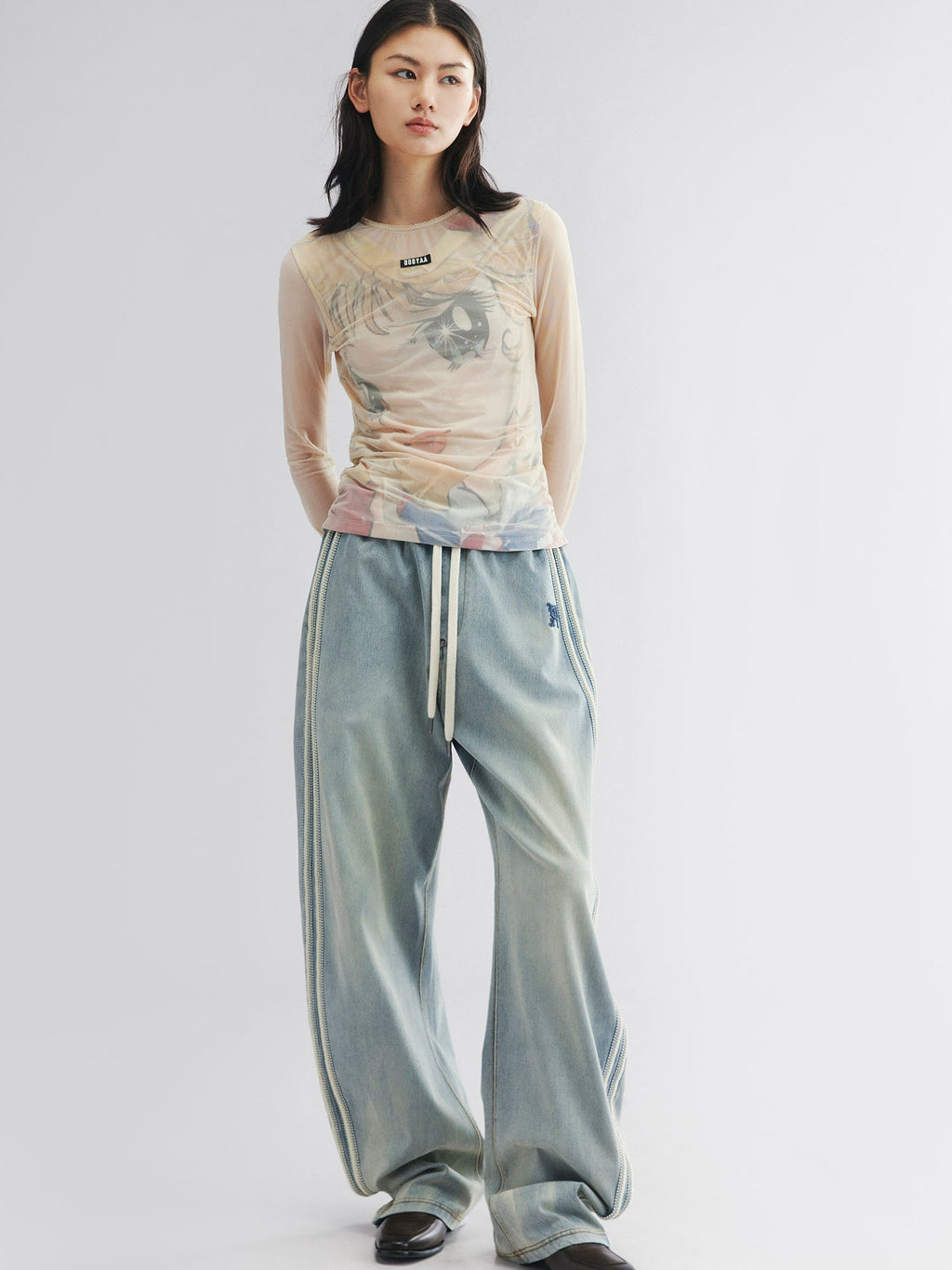 Knit denim joggers