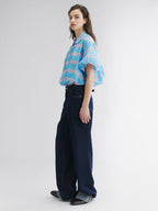 Metallic-threaded denim