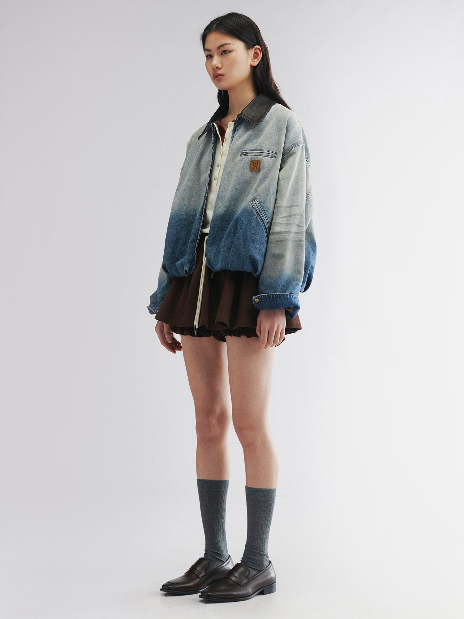 Gradient wash bubble denim jacket