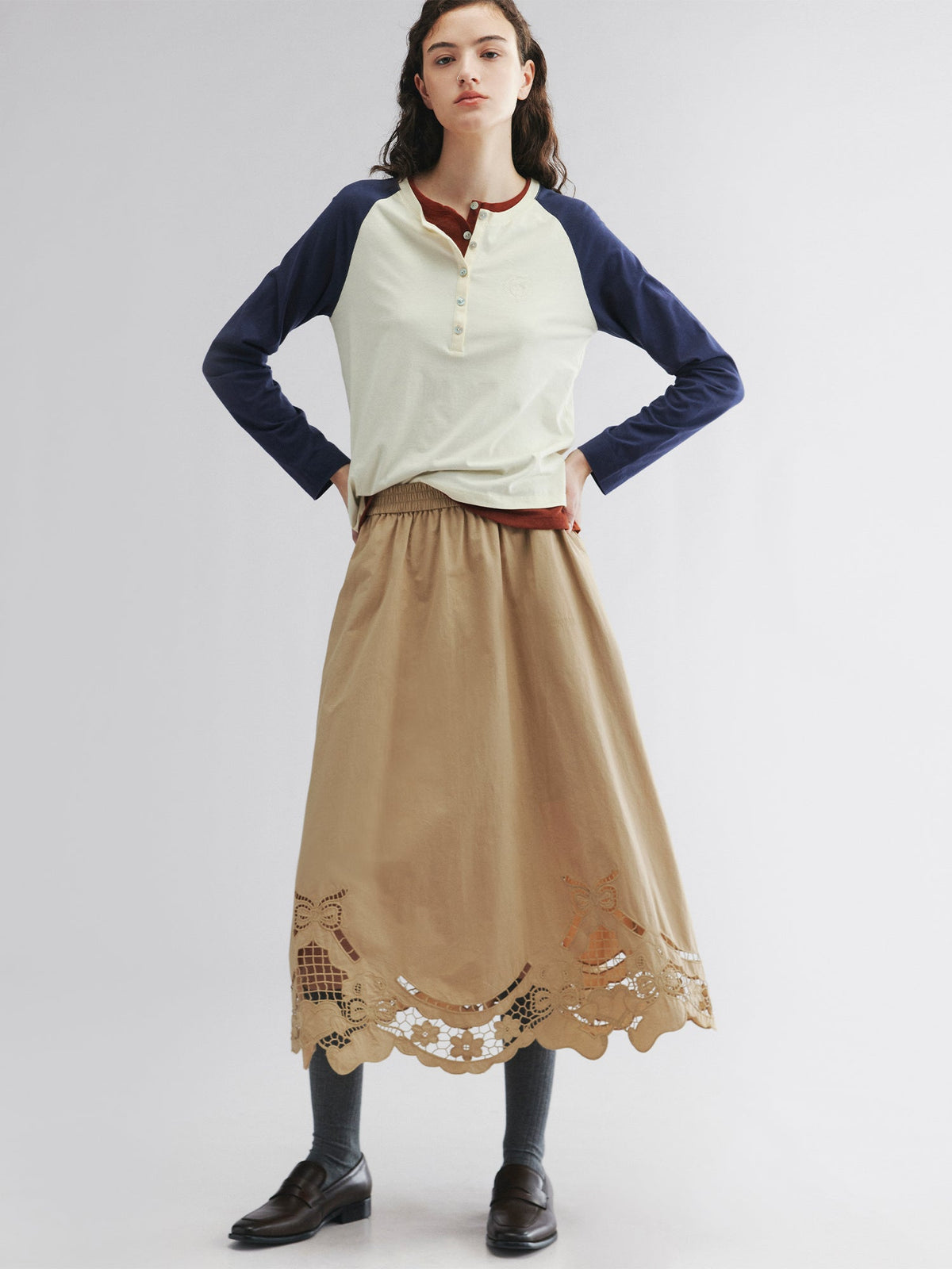 Embroidered skirt with angel bear motif