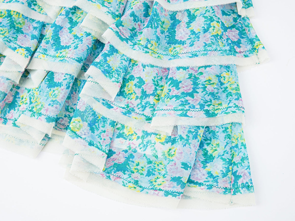 Watercolor floral tiered skirt