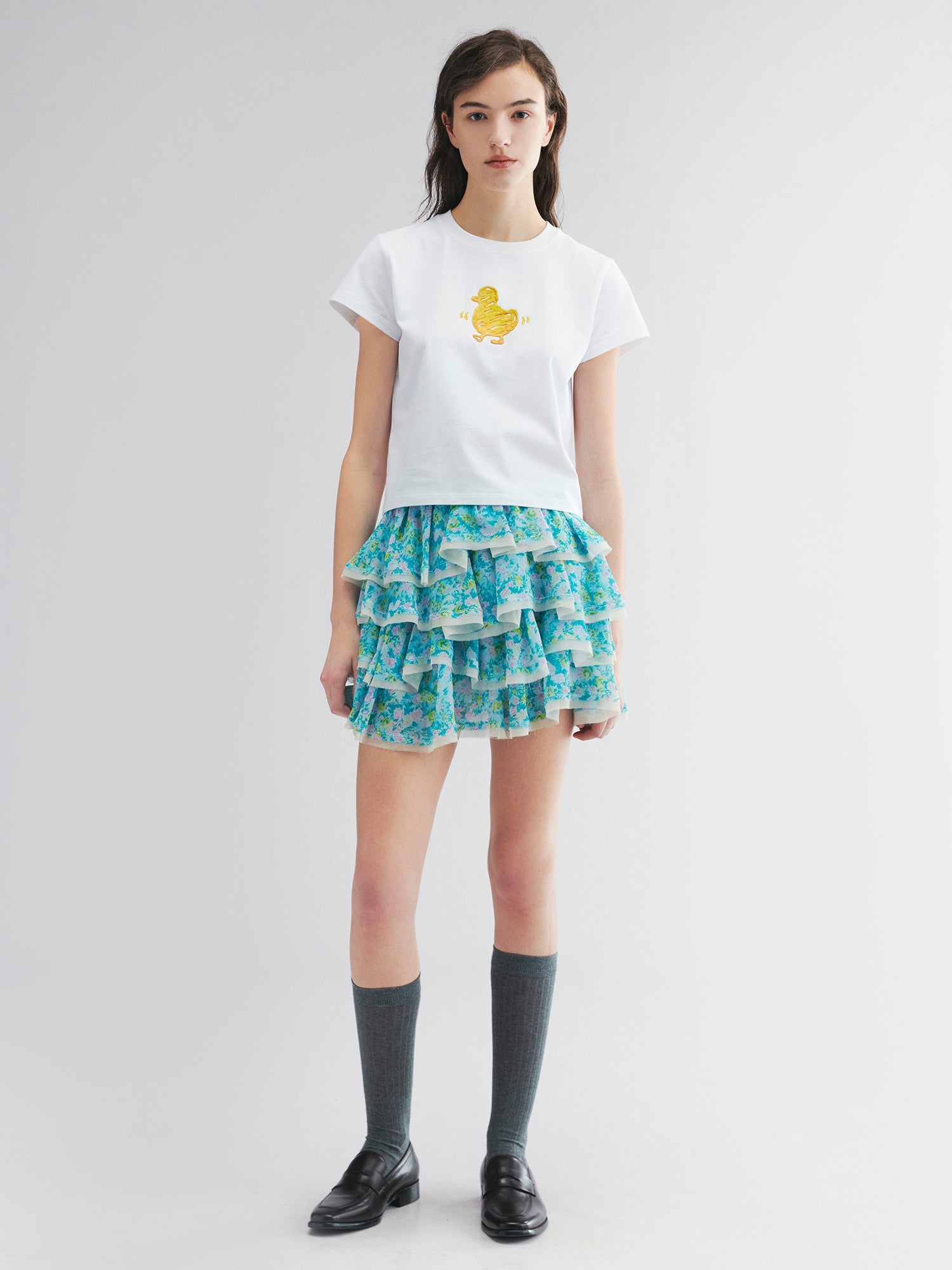 Watercolor floral tiered skirt