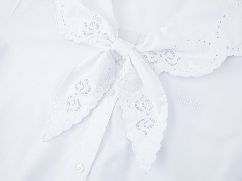Eyelet embroidery sailor collar shirt
