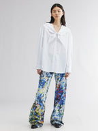 Eyelet embroidery sailor collar shirt