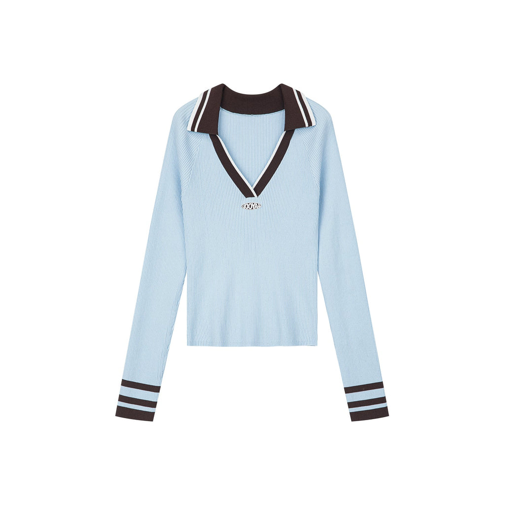 Pullover knit with polo collar
