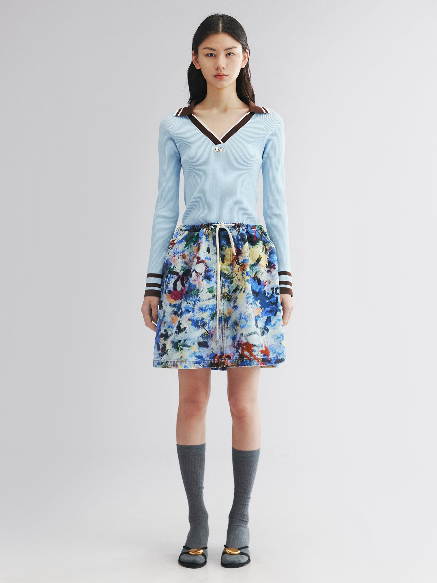 Pullover knit with polo collar