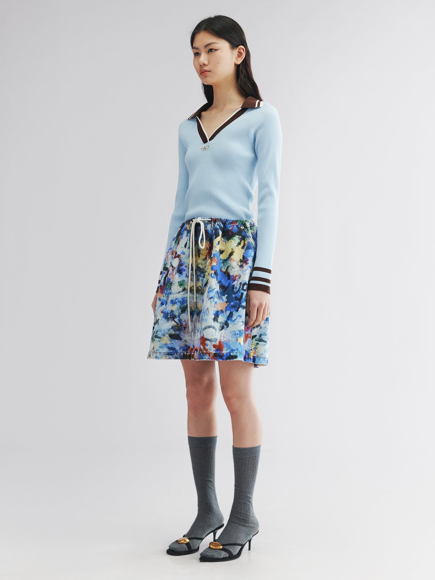 Pullover knit with polo collar