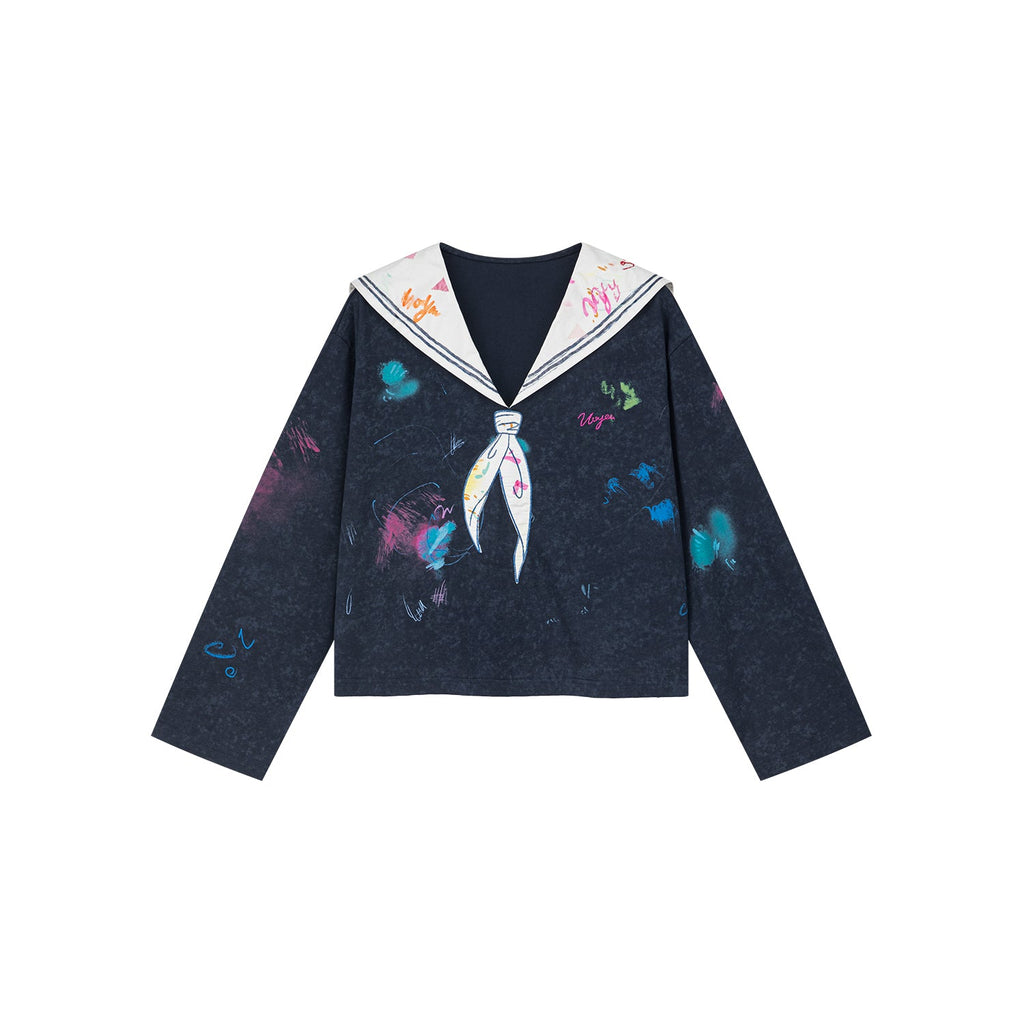 Graffiti sailor collar long sleeve tee